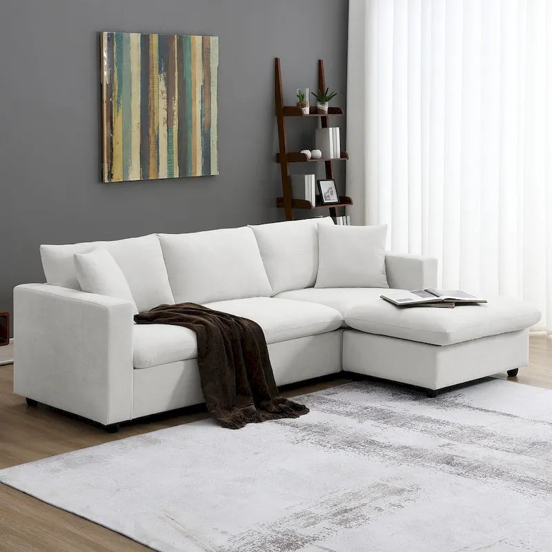 4-Seat Polyester L-Shaped Sectional Sofa with Convertible Ottoman