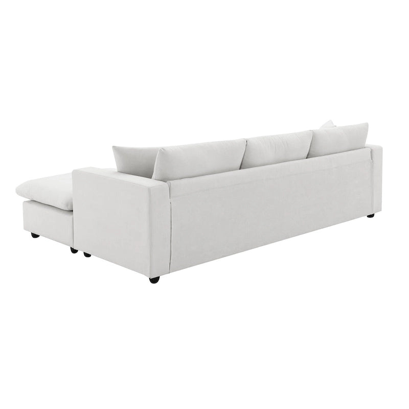 Canapé d'angle 4 places en polyester avec pouf convertible