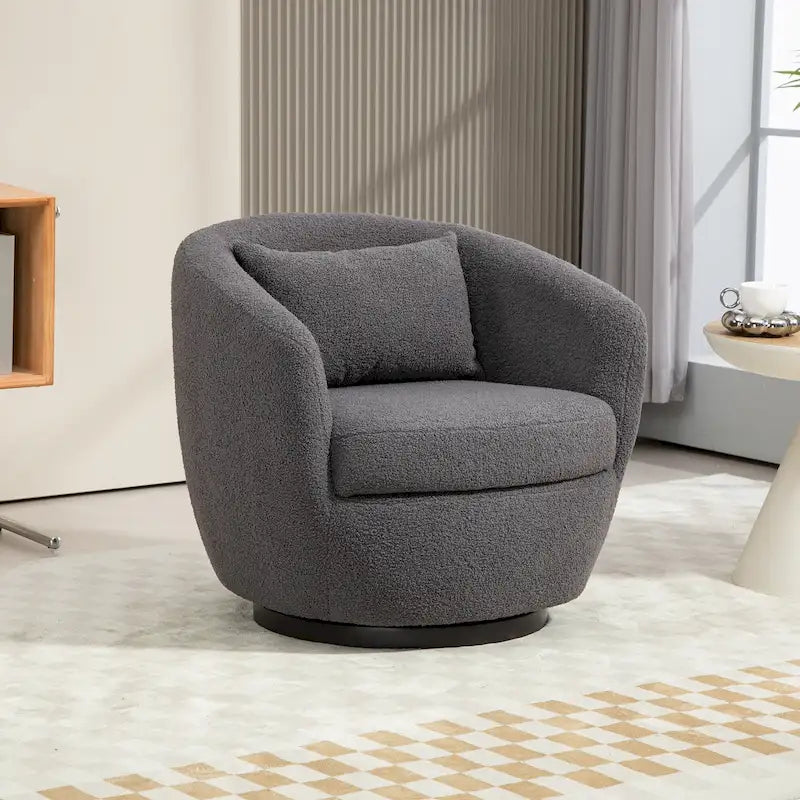 Fauteuil pivotant rembourré avec rangement, style moderne, pour salon, chambre, bureau ou coin lecture.