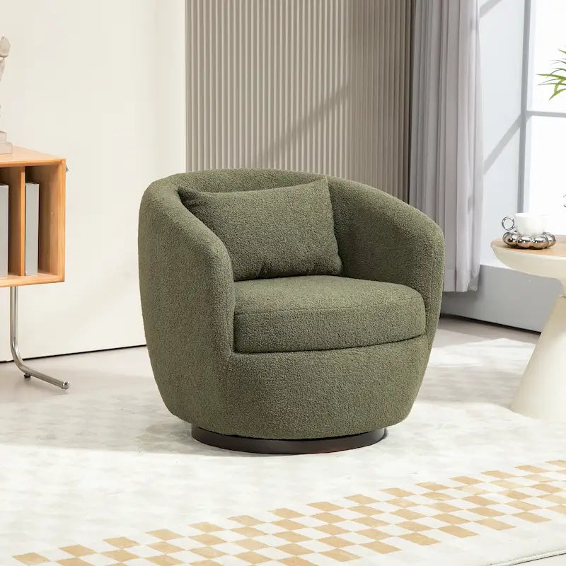 Fauteuil pivotant rembourré avec rangement, style moderne, pour salon, chambre, bureau ou coin lecture.