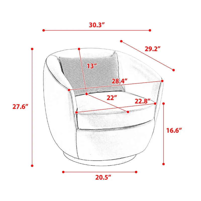 Fauteuil pivotant rembourré avec rangement, style moderne, pour salon, chambre, bureau ou coin lecture.