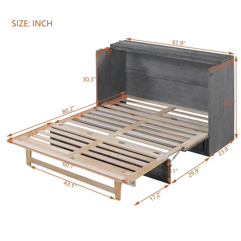 Lit escamotable Queen avec grands tiroirs