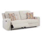 Canapé inclinable manuel Genna, polyester beige clair, 2 coussins, 221 cm