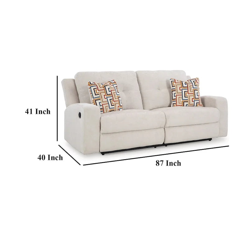Canapé inclinable manuel Genna, polyester beige clair, 2 coussins, 221 cm