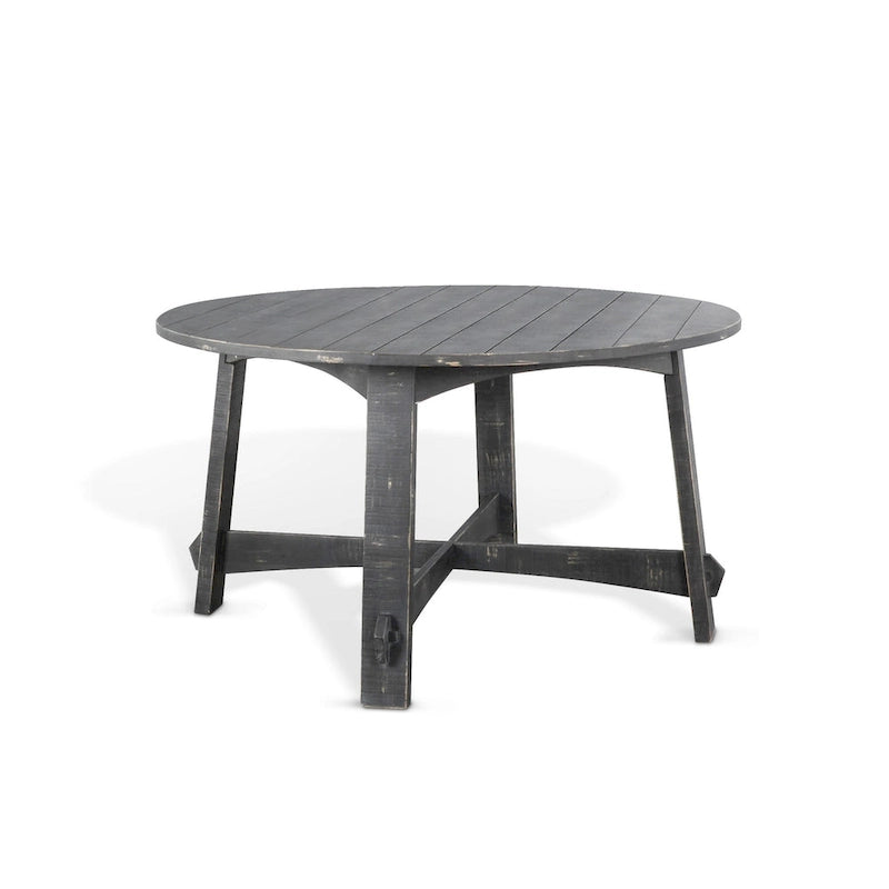 Rena Dining Table, 54 Inch Round Planked Black Smoke Mahogany Wood