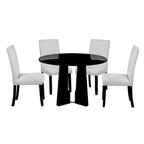 Ensemble table et chaises de cuisine en bois 5 pièces, table ronde pour 4 personnes avec plateau en faux marbre et 4 chaises rembourrées