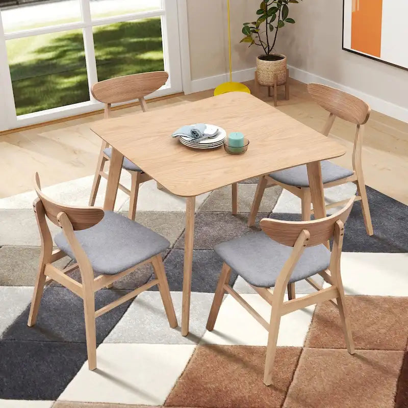 Ensemble table et chaises de salle à manger modernes 5 pièces, table de salle à manger en bois pour cuisine décontractée avec 4 chaises de salle à manger rembourrées