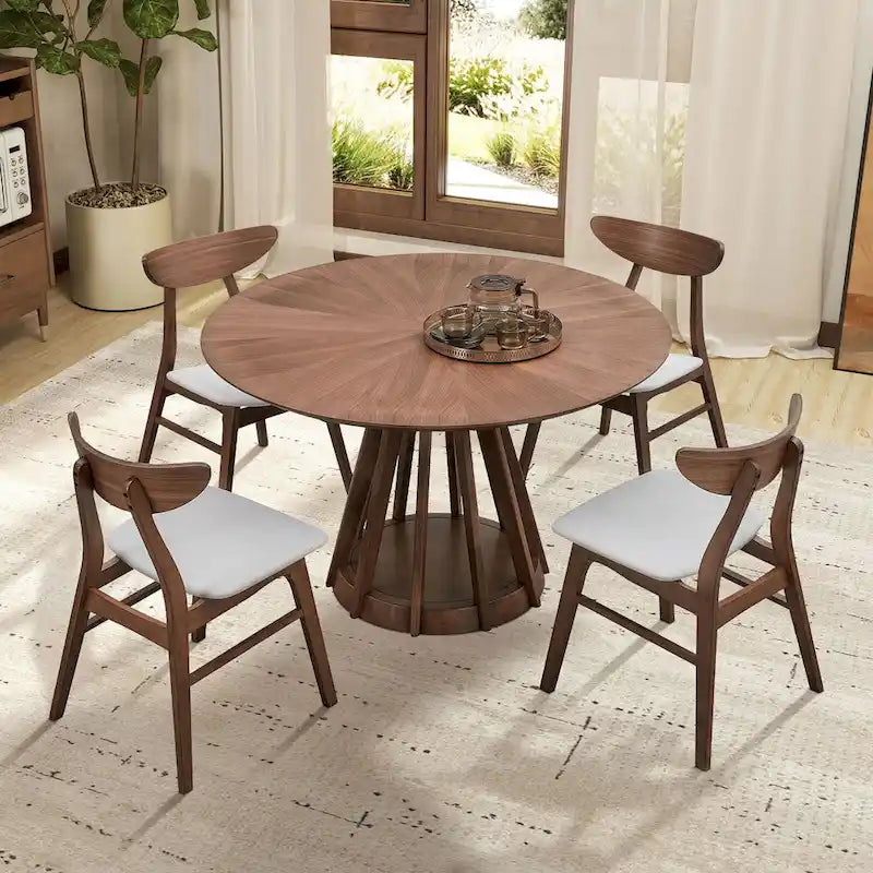 5-piece Modern Dining Table Chairs Set Kitchen Wooden Dining Table Casual Dining Table with 4 Upholstered Dining Chairs