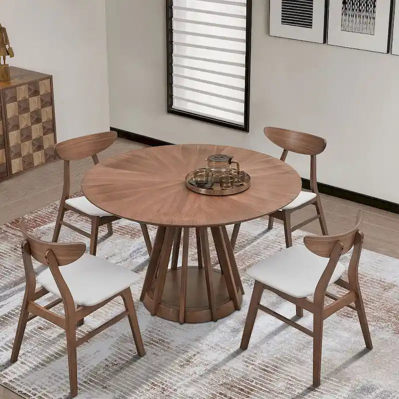 Ensemble table et chaises de salle à manger modernes 5 pièces, table de salle à manger en bois pour cuisine décontractée avec 4 chaises de salle à manger rembourrées