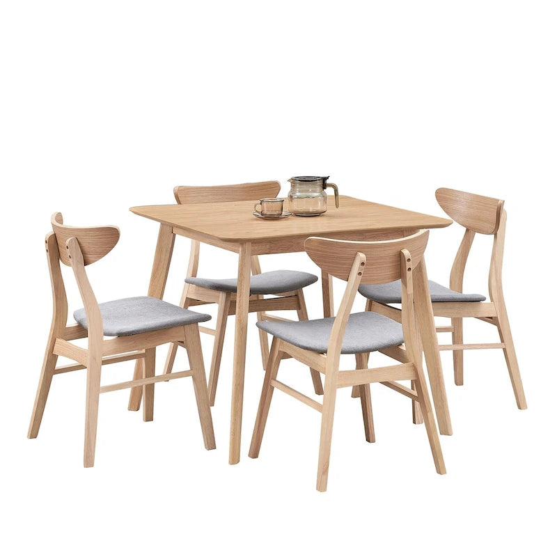Ensemble table et chaises de salle à manger modernes 5 pièces, table de salle à manger en bois pour cuisine décontractée avec 4 chaises de salle à manger rembourrées