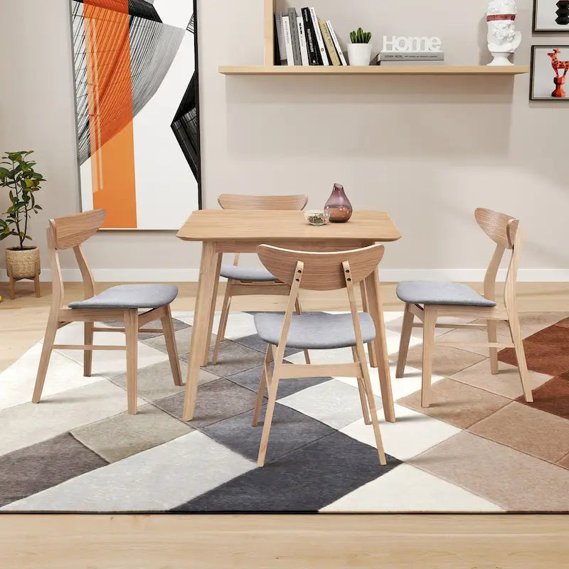 Ensemble table et chaises de salle à manger modernes 5 pièces, table de salle à manger en bois pour cuisine décontractée avec 4 chaises de salle à manger rembourrées