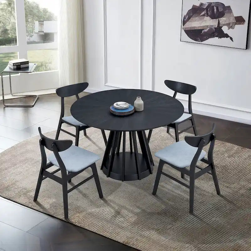 Ensemble table et chaises de salle à manger modernes 5 pièces, table de salle à manger en bois pour cuisine décontractée avec 4 chaises de salle à manger rembourrées
