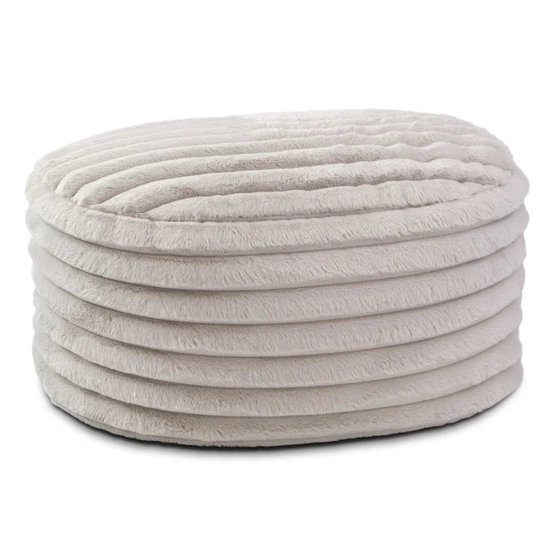 Large Faux Fur Ribbed Plush Pouf Ottoman - 35 - Gray