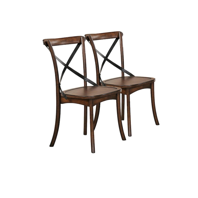 Brown Solid Wood Cross Back Dining Side Chairs and Classic Style Set of 2 - 18 L x 21 W x 35 H