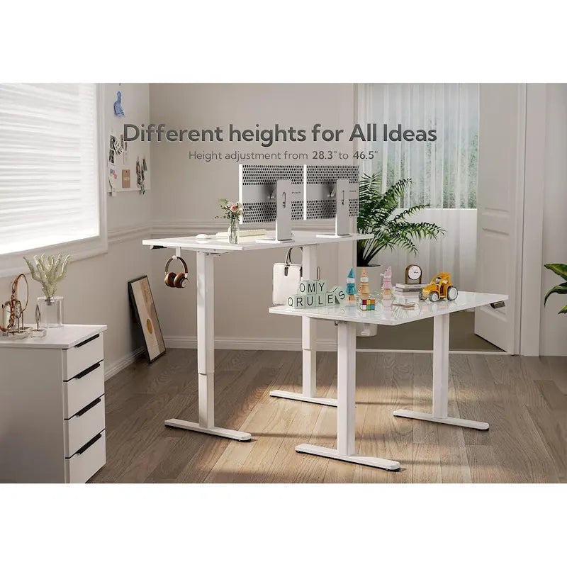 Bureau assis-debout en verre Claiks, blanc, hauteur réglable