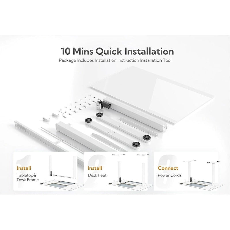 Bureau assis-debout en verre Claiks, blanc, hauteur réglable