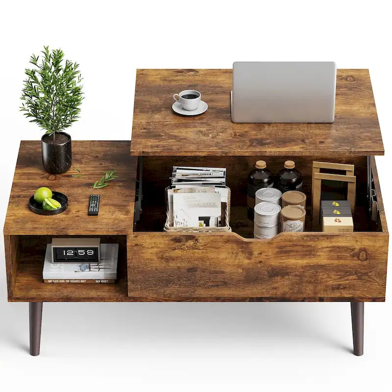 Tables basses en bois Sweetcrispy avec plateau relevable et rangement pour café