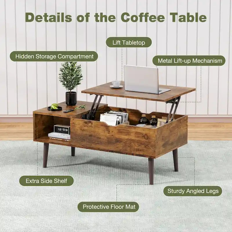 Tables basses en bois Sweetcrispy avec plateau relevable et rangement pour café