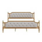 Lit plateforme en bois avec tête et pied de lit capitonnés, sommier à lattes en bois, profil bas, sans besoin de sommier tapissier