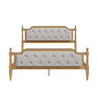 Lit plateforme en bois avec tête et pied de lit capitonnés, sommier à lattes en bois, profil bas, sans besoin de sommier tapissier