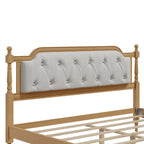 Lit plateforme en bois avec tête et pied de lit capitonnés, sommier à lattes en bois, profil bas, sans besoin de sommier tapissier