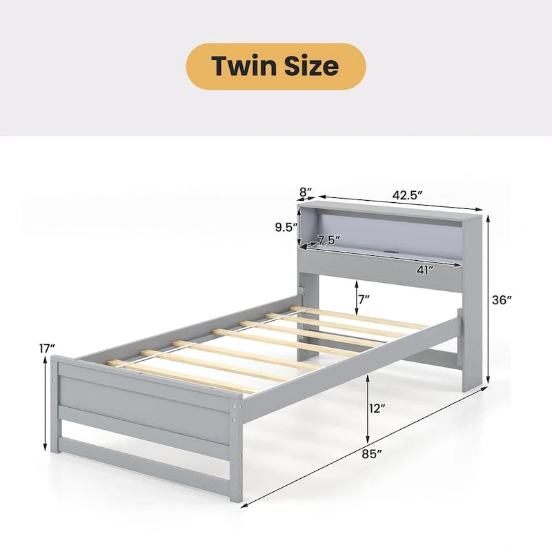 Cadre de lit en bois Gymax pour lit simple avec station de recharge et lampe LED