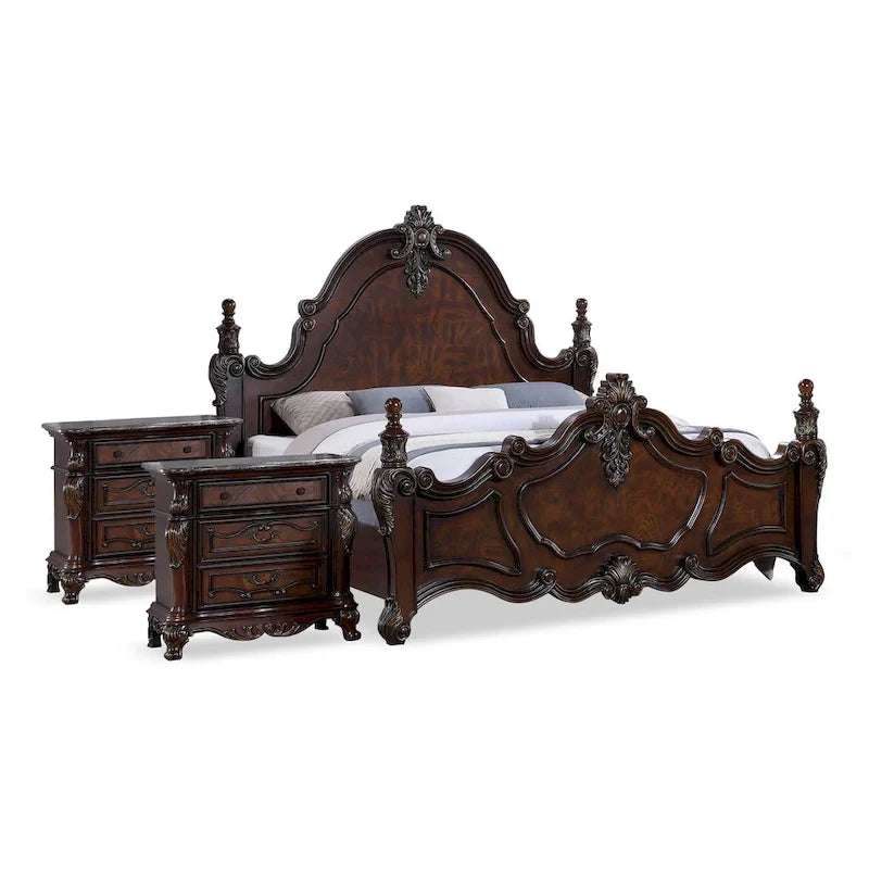 Ensemble de chambre à coucher traditionnel 3 pièces Eugene de Furniture of America, panneaux en bois de cerisier foncé