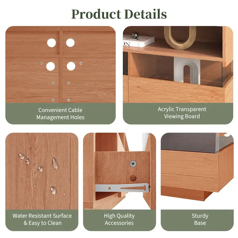 Meuble TV autoportant avec 4 tiroirs et rangement transparent en acrylique pour téléviseurs jusqu'à 75 pouces