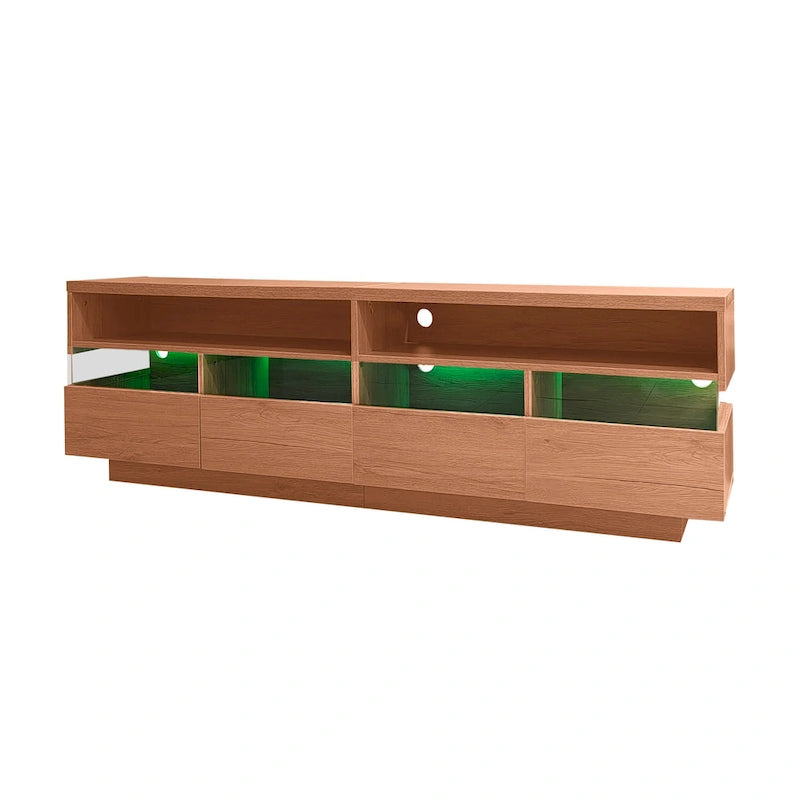 Meuble TV autoportant avec 4 tiroirs et rangement transparent en acrylique pour téléviseurs jusqu'à 75 pouces