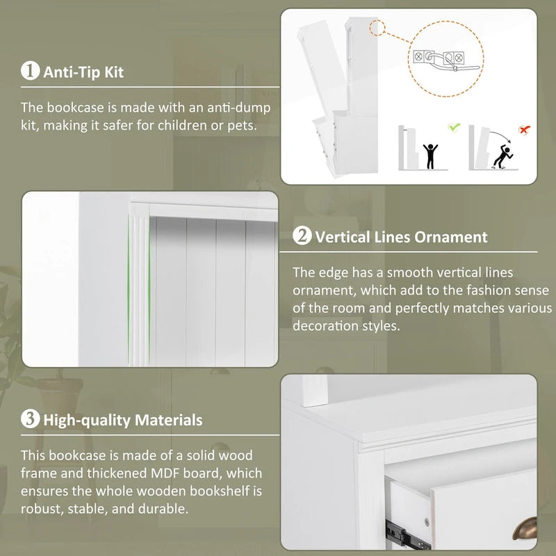Bibliothèque haute polyvalente avec éclairage LED et multiples options de rangement pour la maison