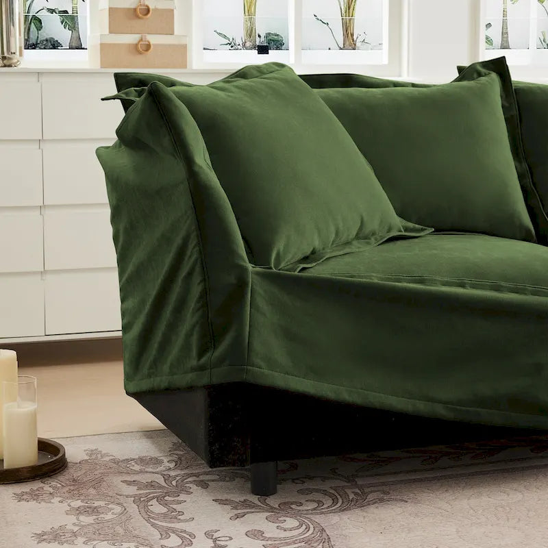 Canapé d'angle 2 places en chenille 83,4 avec poufs