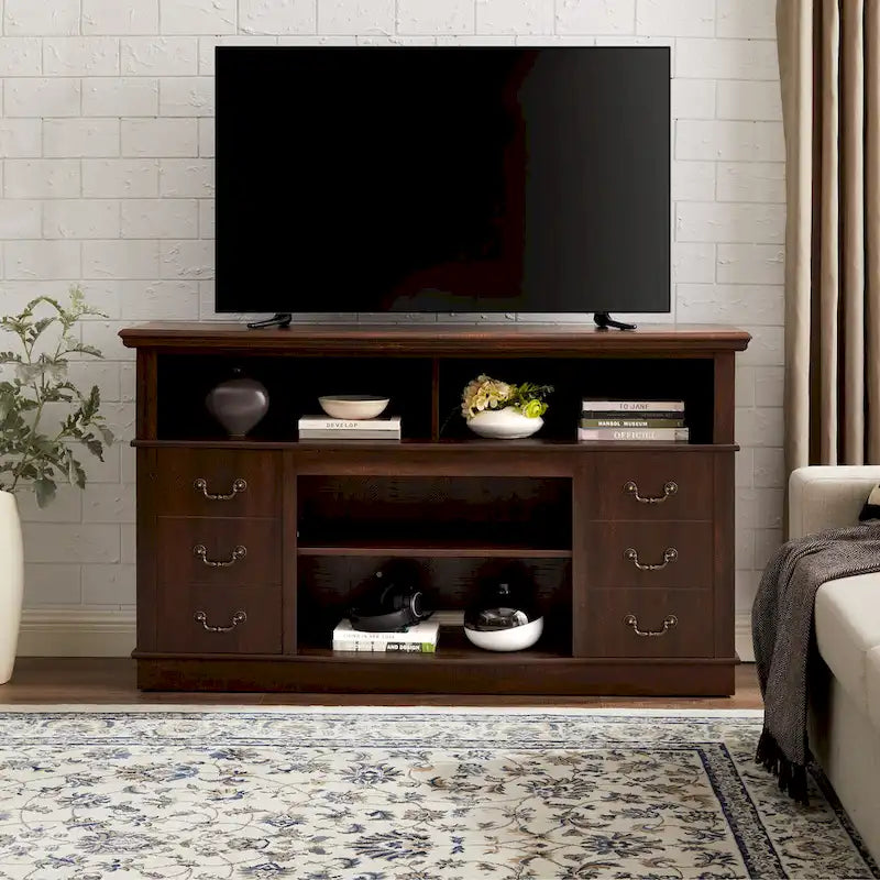 Traditional 60 TV Stand with Open and Closed Storage Space for TVs Up to 65