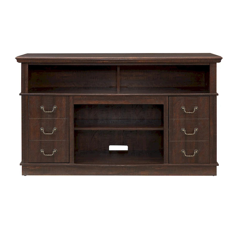 Meuble TV traditionnel 60 pouces avec espaces de rangement ouverts et fermés pour téléviseurs jusqu'à 65 pouces
