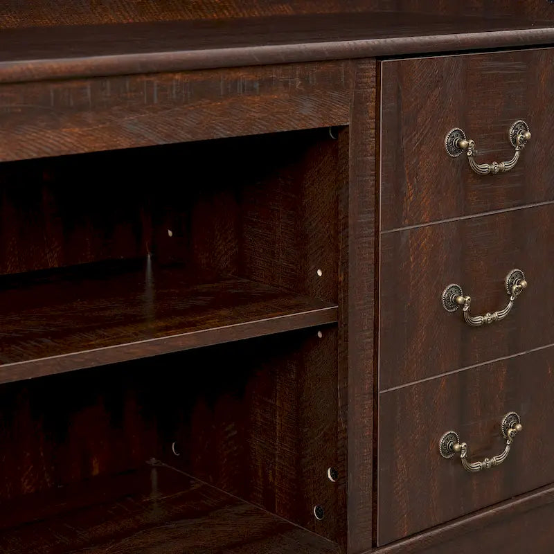 Meuble TV traditionnel 60 pouces avec espaces de rangement ouverts et fermés pour téléviseurs jusqu'à 65 pouces