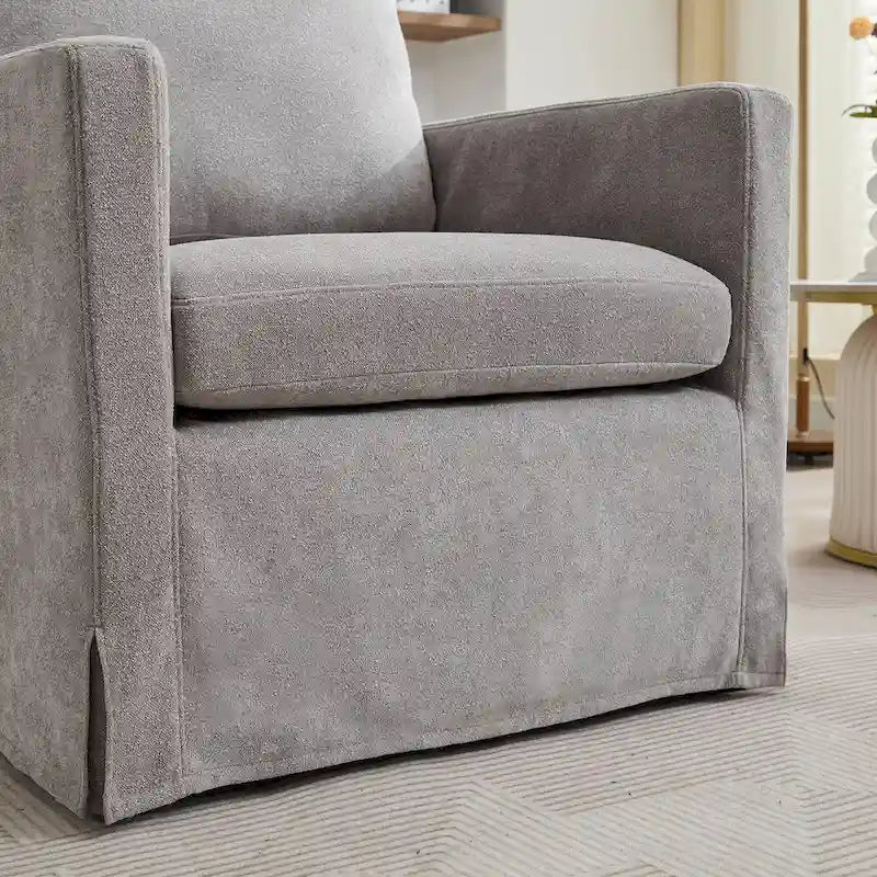 Fauteuil pivotant à 360° en chenille moderne de 76 cm (29,92 po), avec structure en bois massif et coussin de dossier amovible