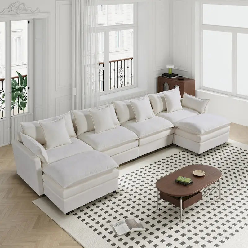 White 142.52 U-Shaped 6-Seater Sectional Sofa