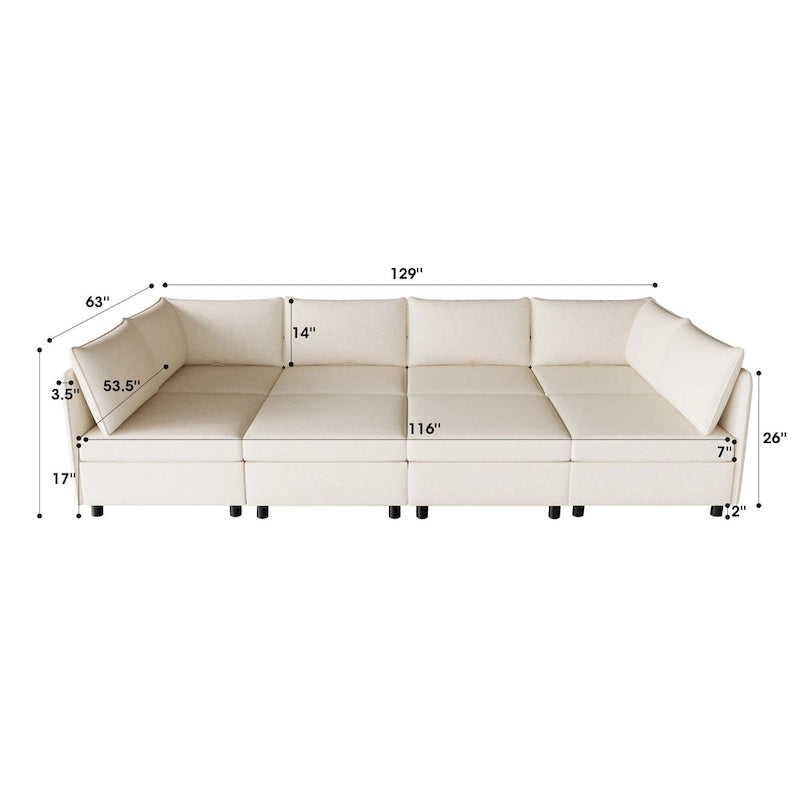 Canapé modulable convertible 8 places beige 129 avec rangement