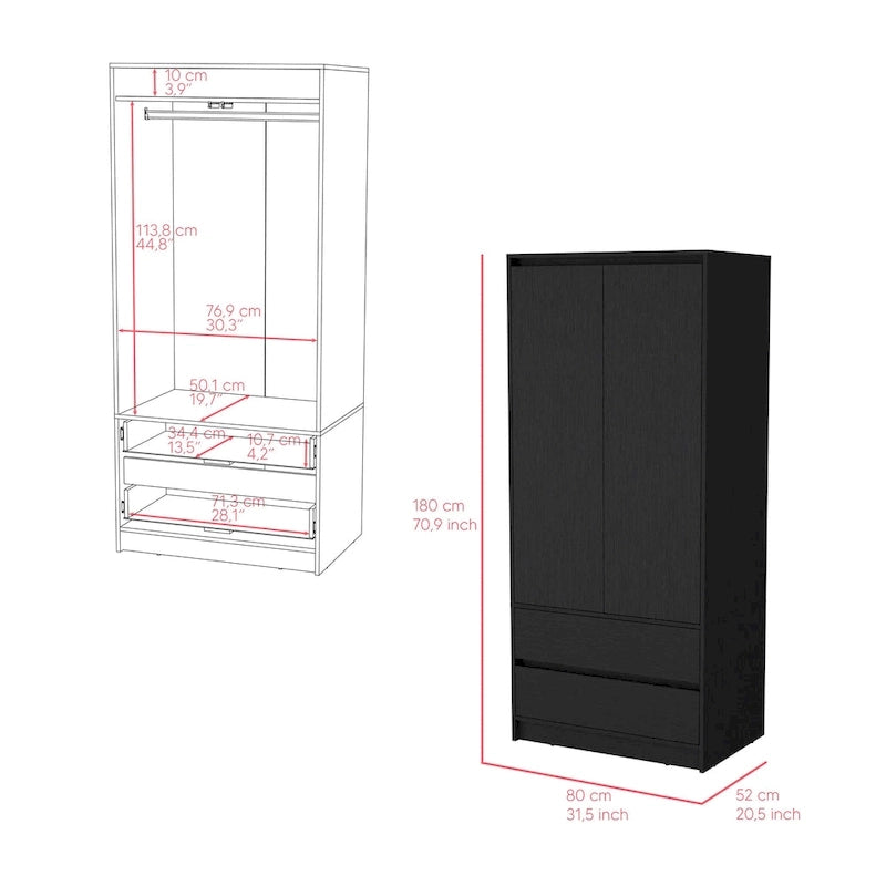 Armoire moderne à double porte avec penderie et deux tiroirs pour chambre à coucher (20,47 €).