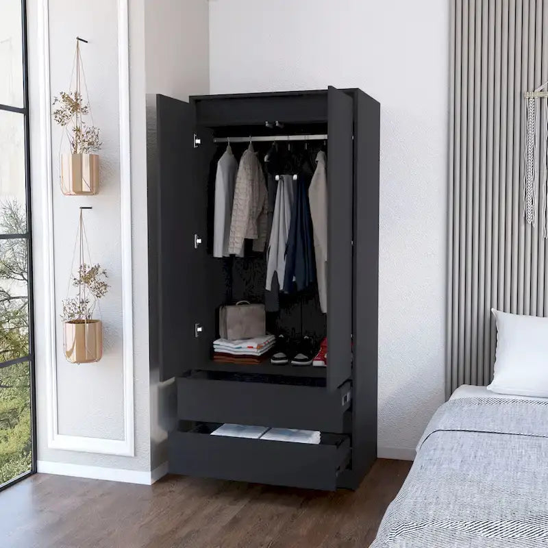 Armoire moderne à double porte avec penderie et deux tiroirs pour chambre à coucher (20,47 €).