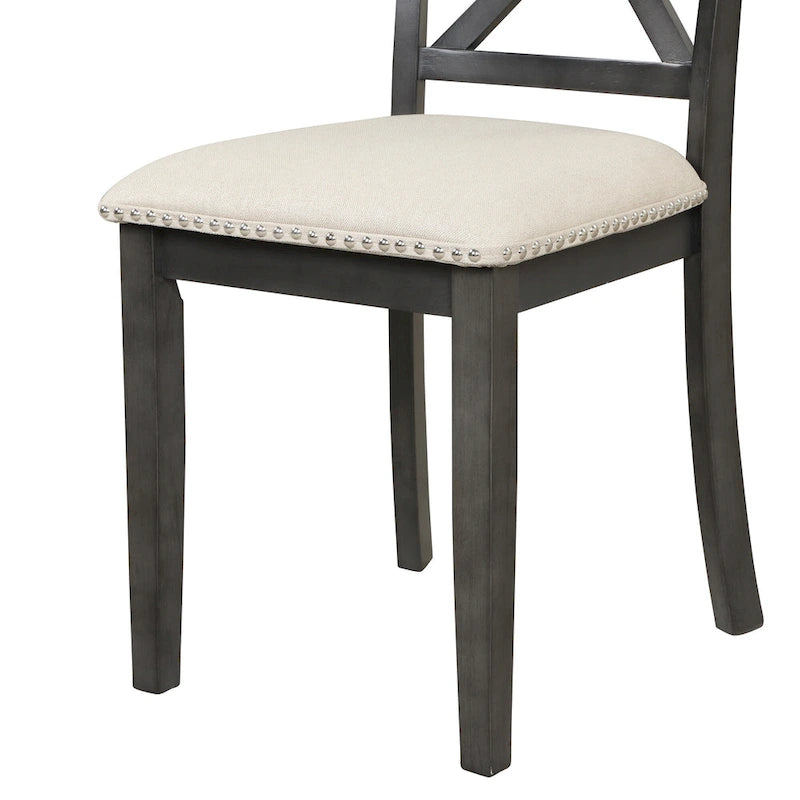 Ensemble de salle à manger moderne en bois 5 pièces avec table ronde et 4 chaises rembourrées