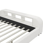 Cadre de lit plateforme en cuir PU Queen Size avec table de chevet multimédia