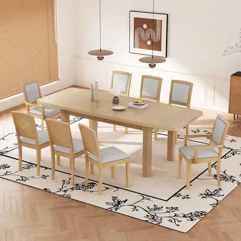 Ensemble de salle à manger en bois 7 pièces avec table extensible et 6 chaises