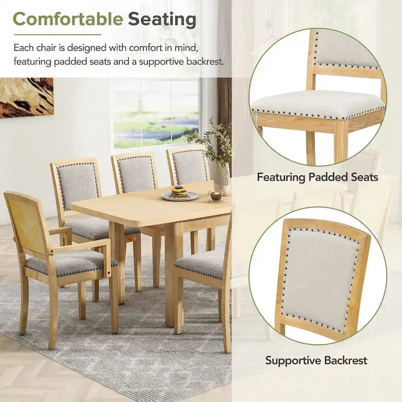 Ensemble de salle à manger en bois 7 pièces avec table extensible et 6 chaises