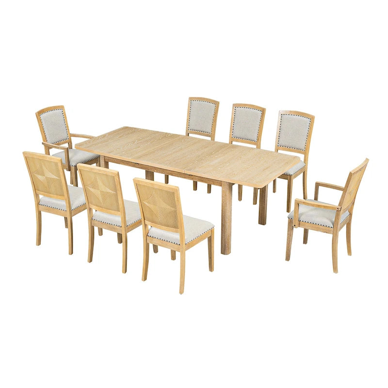 Ensemble de salle à manger en bois 7 pièces avec table extensible et 6 chaises