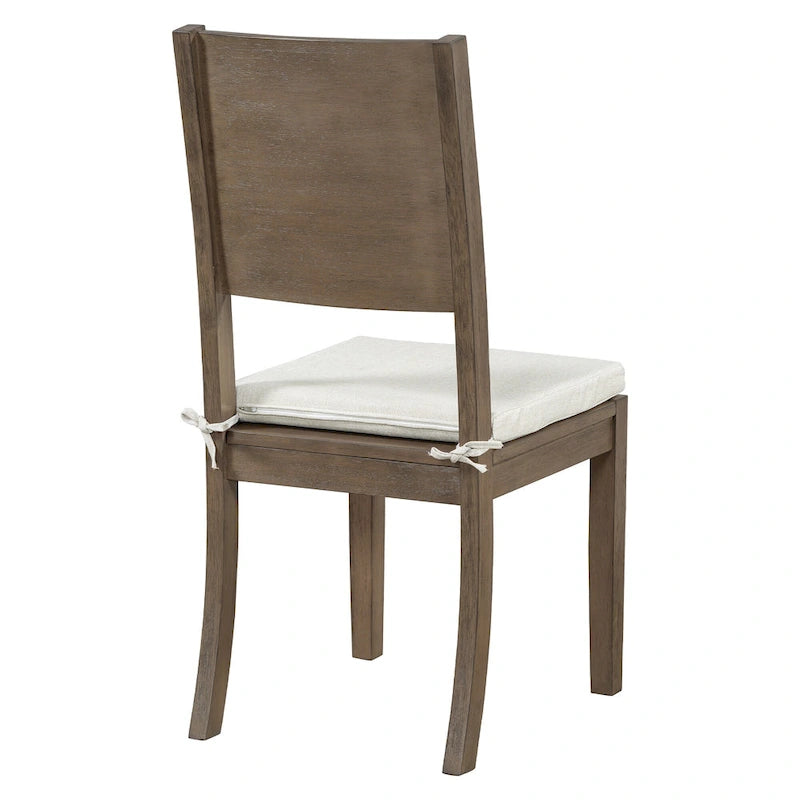 Ensemble de salle à manger moderne 6 pièces avec table, chaises, coussins amovibles, étagère de rangement et banc.