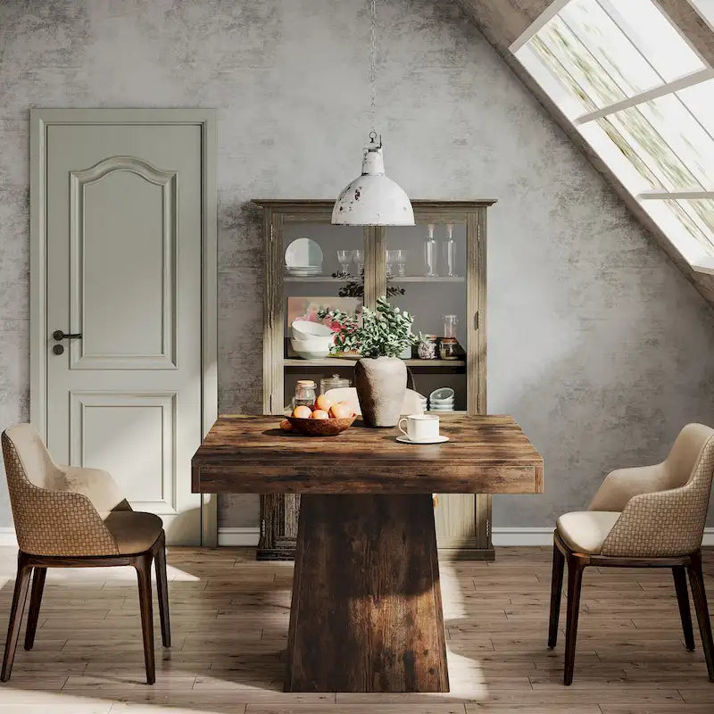 Table de salle à manger carrée de 80 cm pour 4 personnes, style campagnard - 80 cm de profondeur x 80 cm de largeur x 75 cm de hauteur