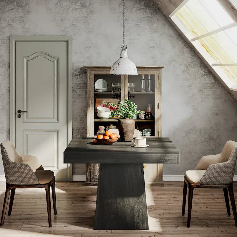 Table de salle à manger carrée de 80 cm pour 4 personnes, style campagnard - 80 cm de profondeur x 80 cm de largeur x 75 cm de hauteur