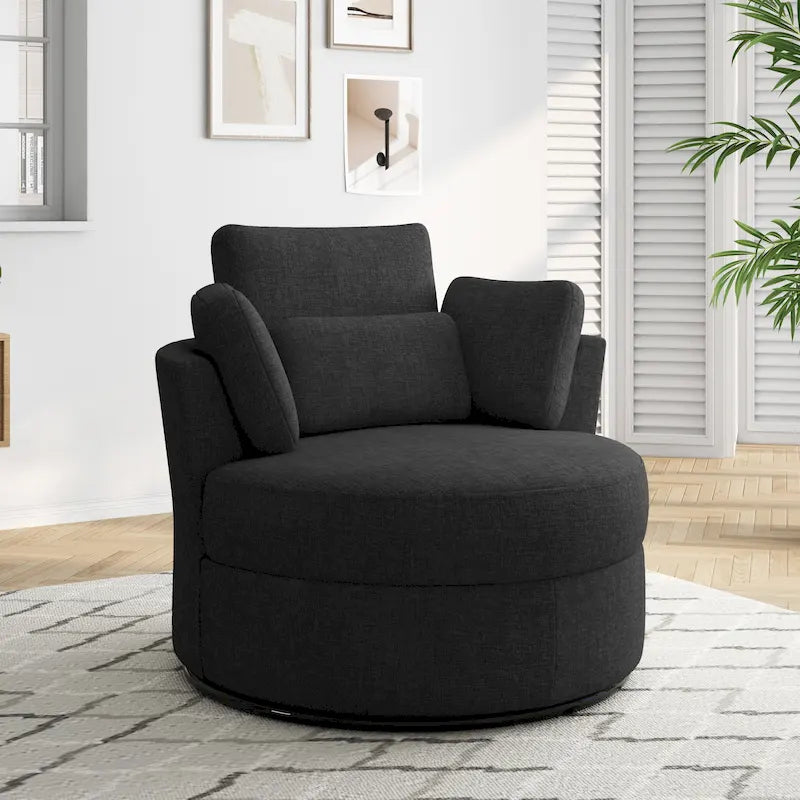 Fauteuil pivotant rembourré avec pouf de rangement à plateau en bois
