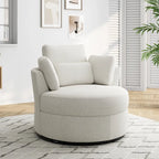 Fauteuil pivotant rembourré avec pouf de rangement à plateau en bois