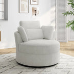 Fauteuil pivotant rembourré avec pouf de rangement à plateau en bois